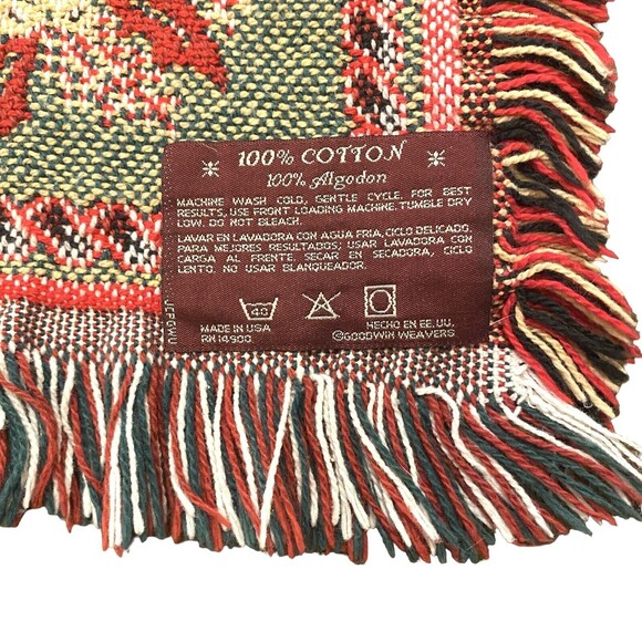 Christmas Tapestry Throw Blanket Goodwin Weavers 70x47 Fringe Red Green USA Made - Picture 8 of 16